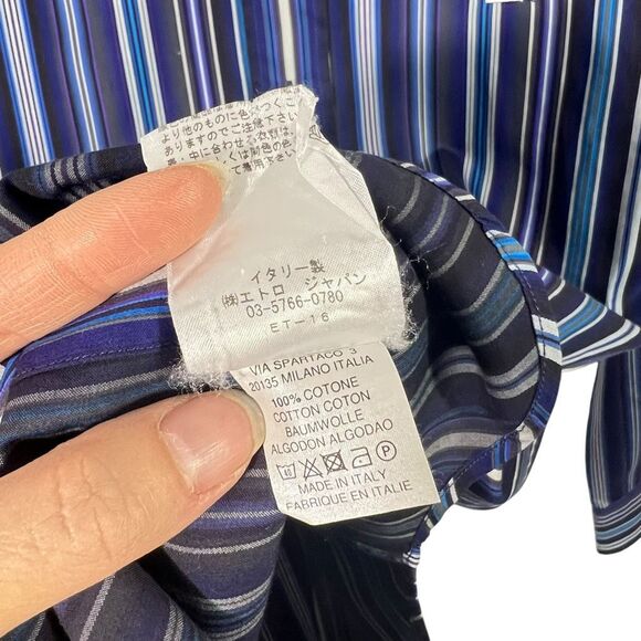 Etro Men’s Long Sleeves Button-Down Shirt Size 37 in Etro Blue Striped - Picture 8 of 14